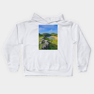 Lagoon sand beach Kasap with green hills. Kids Hoodie